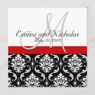 Invitation blanc noir rouge de mariage damassé de