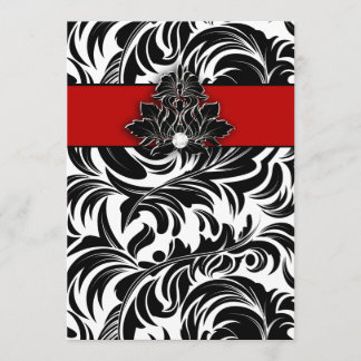 Invitation Blanc noir rouge de mariage d'emblème élégant de