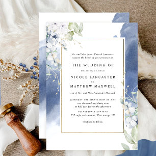 Invitation Blanc officiel, Mariage d'aquarelle bleu marine