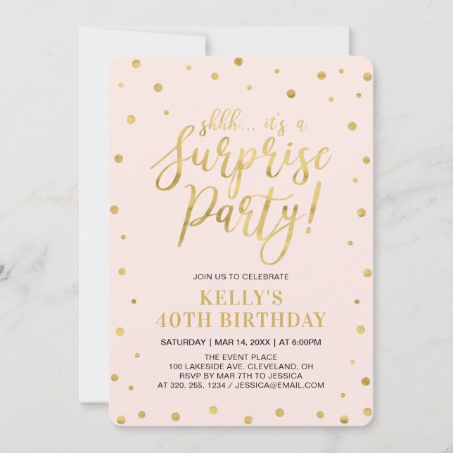 Invitation Blanc & Or | 40e anniversaire surprise pour femmes (Devant)