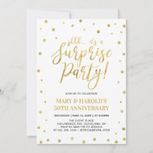 Invitation Blanc & Or   50e anniversaire de mariage surprise