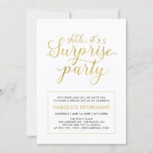 Invitation Blanc & Or   Fête de retraite moderne surprise