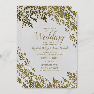Invitation Blanc & Or Feuille Chic Rustique Moderne Mariage