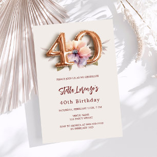 Invitation Blanc or pêche floral beige 40e anniversaire