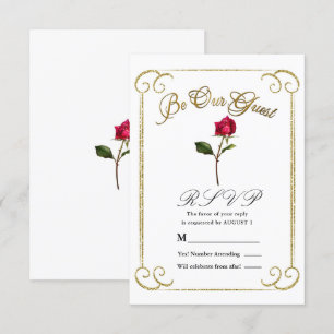 Invitation Blanc & Or Rose Rouge Beauté Mariage RSVP Réponse