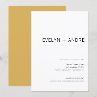 Invitation Blanc & Or Simple Moderne Minimaliste Mariage