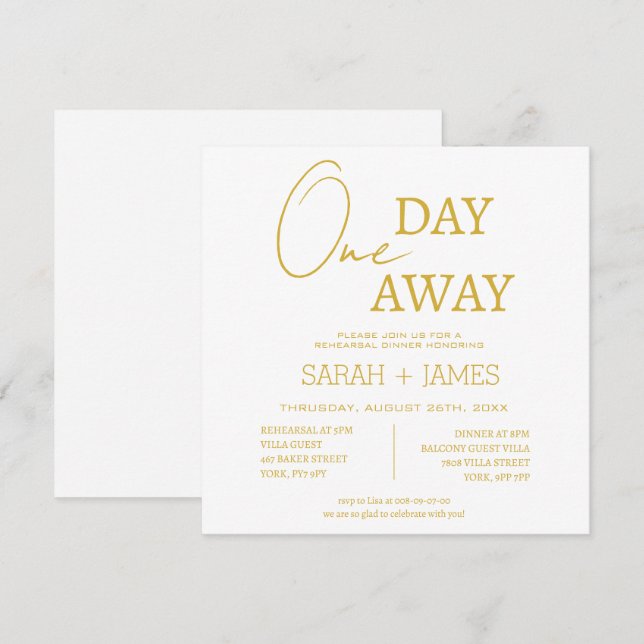 Invitation Blanc & Or Un Jour de la répétition Mariage (Devant / Derrière)