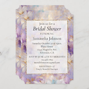 Invitation Blanc Or violet bleu féministe Floral