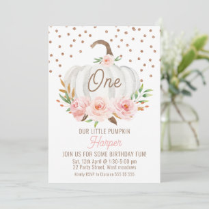 Invitation Blanc Petit Citrouille Floral 1er anniversaire