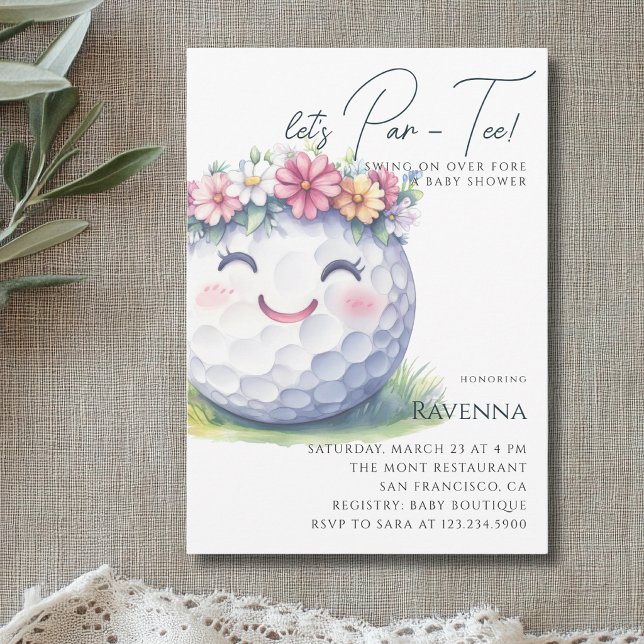 Invitation Blanc Propre Floral Golf Let's Par-Tee Baby Shower (Créateur téléchargé)
