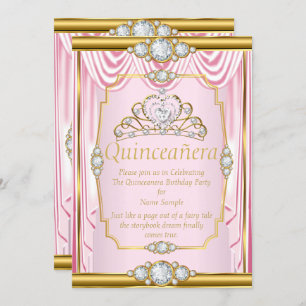 Invitation blanc Quinceanera en soie rose or
