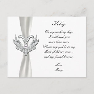 Invitation Blanc Ribbon Argent Swans Maid Of Honor Card