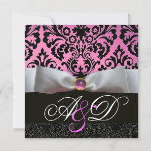 INVITATION BLANC RIBBON ROSE LILAC NOIR DAMASK MONOGRAM