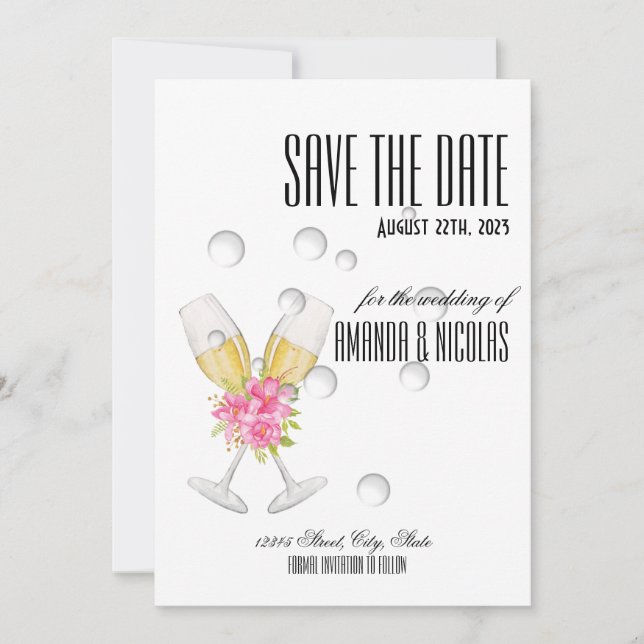 Invitation Blanc rose élégant moderne Save The Date Mariage   (Devant)