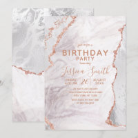Blanc & Rose Gold Agate Marbre Foil fête d'anniver