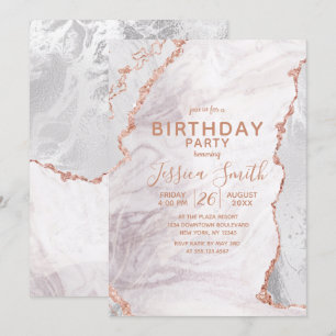 Invitation Blanc & Rose Gold Agate Marbre Foil fête d'anniver