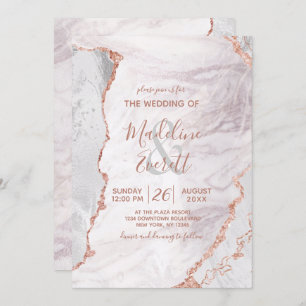 Invitation Blanc & Rose Gold Agate Marbre Foil Mariage modern