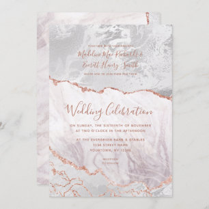 Invitation Blanc & Rose Or Agate Marbre Foil Mariage doré