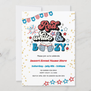 Invitation Blanc rouge et 4 juillet boozy Party Adulte