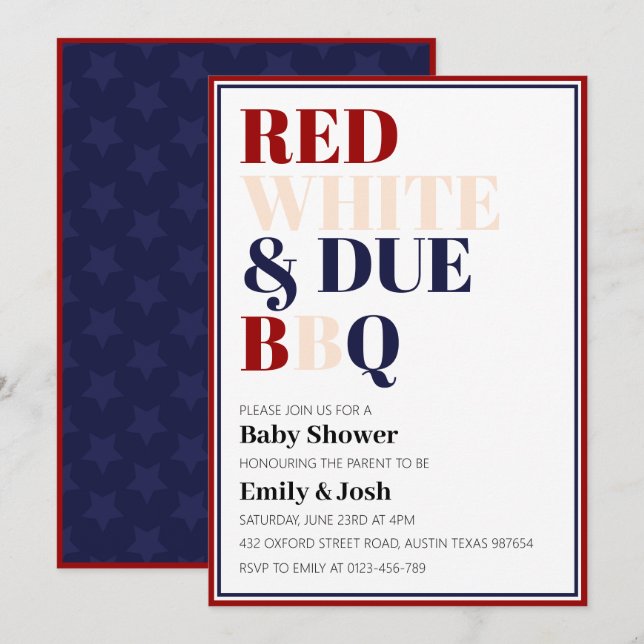 Invitation Blanc rouge et Baby shower du 4 juillet (Devant / Derrière)