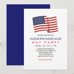 Invitation Blanc rouge et bleu 4 juillet Fête de l'Indépendan