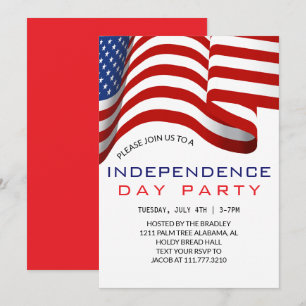 Invitation Blanc rouge et bleu 4 juillet Fête de l'Indépendan