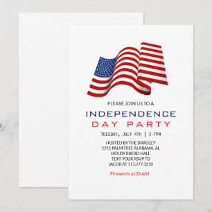 Invitation Blanc rouge et bleu 4 juillet Fête de l'Indépendan