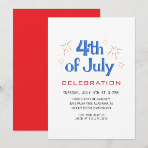 Invitation Blanc rouge et bleu 4 juillet Fête de l'Indépendan