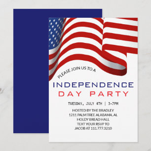 Invitation Blanc rouge et bleu 4 juillet Fête de l'Indépendan
