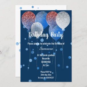 INVITATION BLANC ROUGE ET BLEU BIRTHDAY BALLOON NAVY SPOT