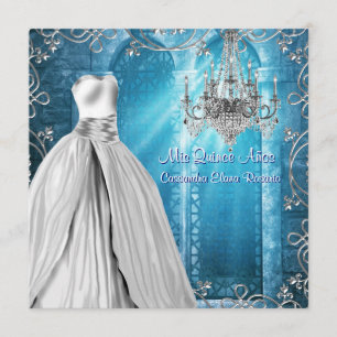 Invitation Blanc royal Quinceanera de bleu marine