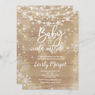 Invitation Blanc rustique d'invitation de baby shower d'hiver