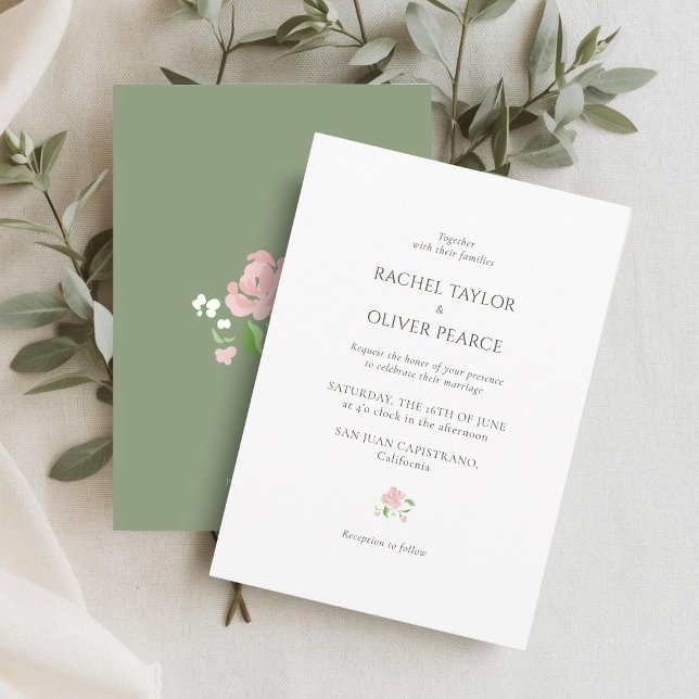 Invitation Blanc & Sauge | Chic Fleurs Aquarelle Mariage  (Créateur téléchargé)