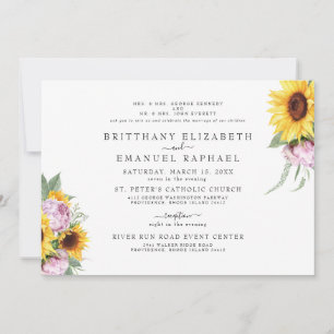 Invitation Blanc simple Mariage de tournesol des deux parents