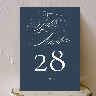 Invitation Blanc sur marine Mariage élégant 5 x 7 Numéro de t
