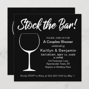 Invitation Blanc sur noir Stock le Bar Script Couples Douche
