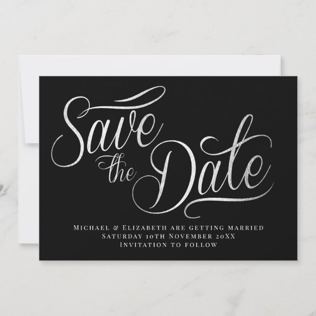 Invitation Blanc Typo Moderne Noir Sauvegarder La Date  (Devant)