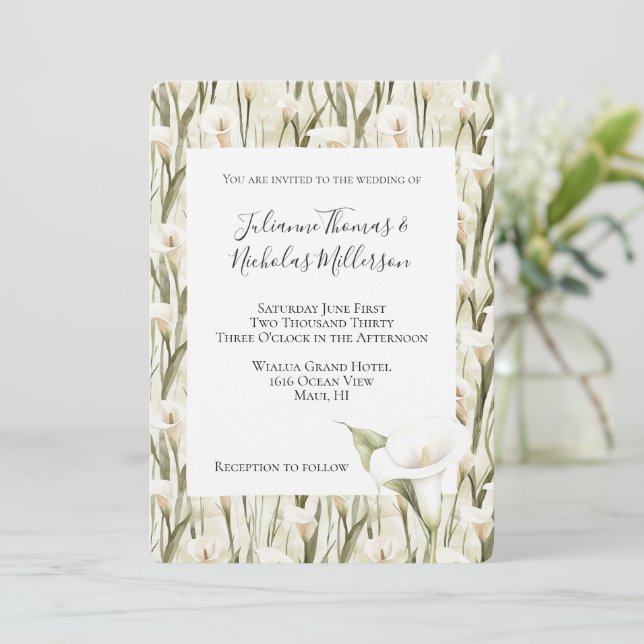 Invitation Blanc Vert Calla Lily Mariage Floral (Debout devant)
