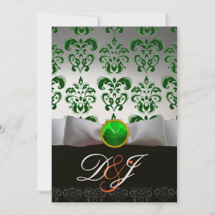 Invitation BLANC VERT DAMASK & SHAMROCK MONOGRAM OR Orange