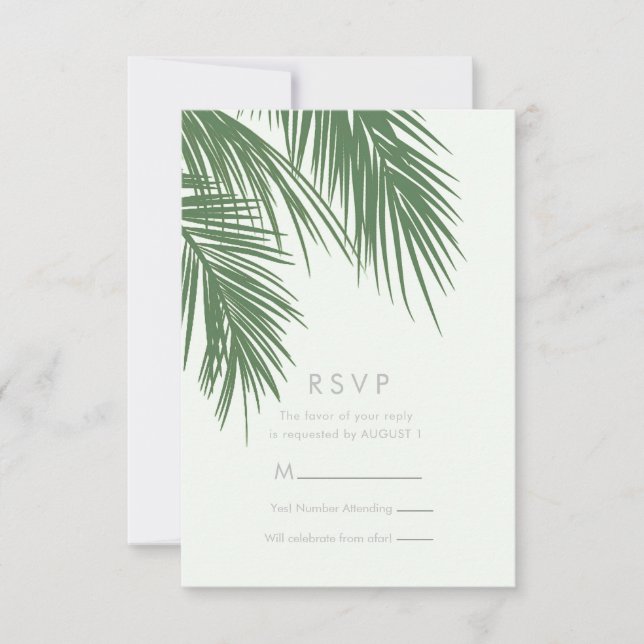Invitation Blanc Vert Élégant Palm Tropical Feuilles RSVP (Devant)