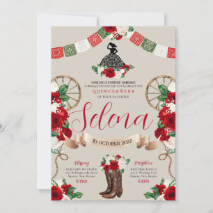 Invitation Blanc Vert Rouge Charro Quinceanera Papado Picado