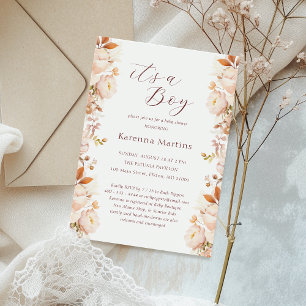 Invitation Blanc Vintage Floral Fall C'est un Baby shower gar