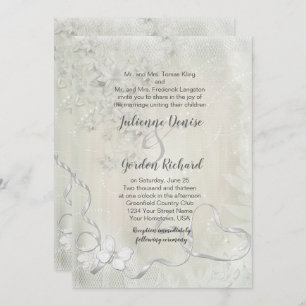 Invitation Blanc vintage sur Mariage à papillon floral blanc