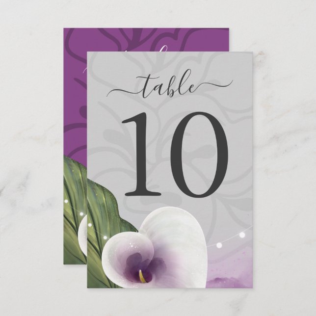 Invitation Blanc Violet Calla Lily Mariage Numéro de tableau  (Devant / Derrière)