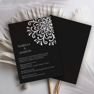 Invitation Blanc Whimsical sur noir Mariage Flourish