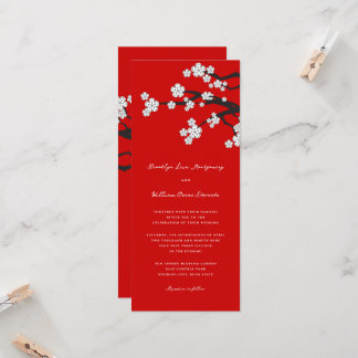 Invitation Blanc Zen Sakura Cerry Blossoms Mariage d'Asie Rou