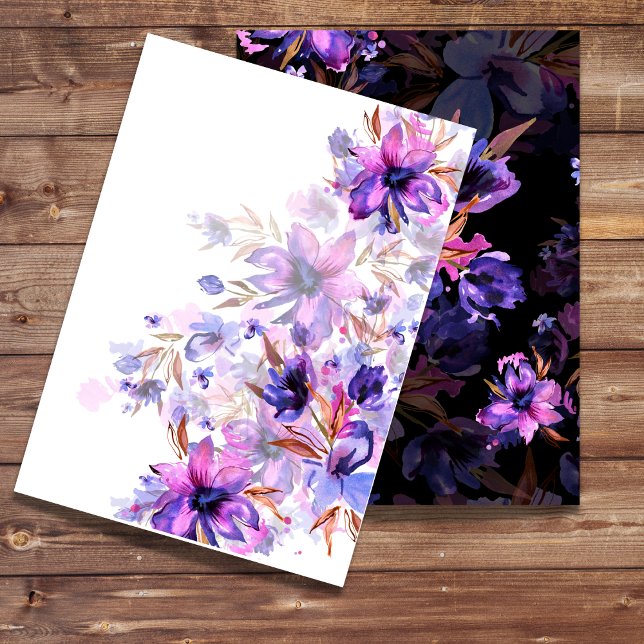 Invitation blanche aquarelle violet fleur rose (Créateur téléchargé)