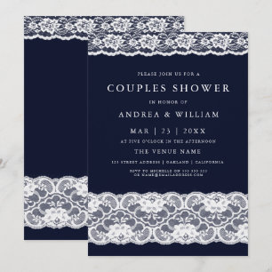 Invitation Blanche dentelle élégante marine moderne Couples B