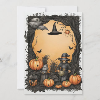 Invitation blanche d'Halloween Witchy