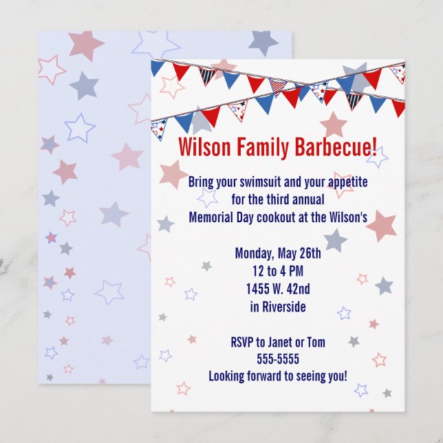 Invitation blanche et bleue rouge de bannière (Devant / Derrière)